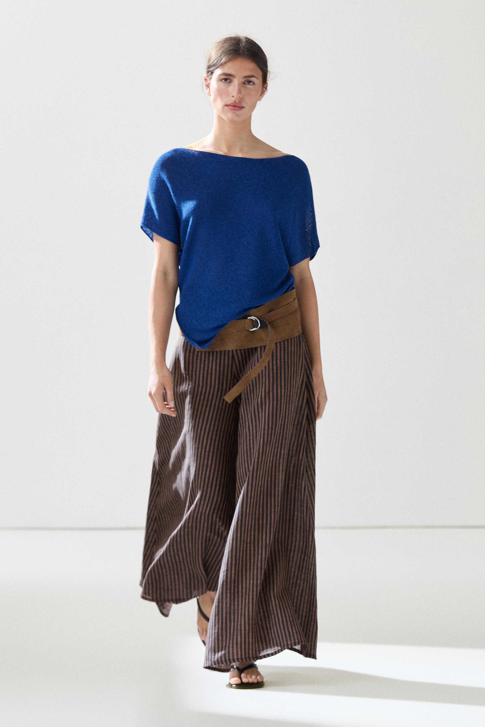 Jupe-culotte fluide à rayures en lin